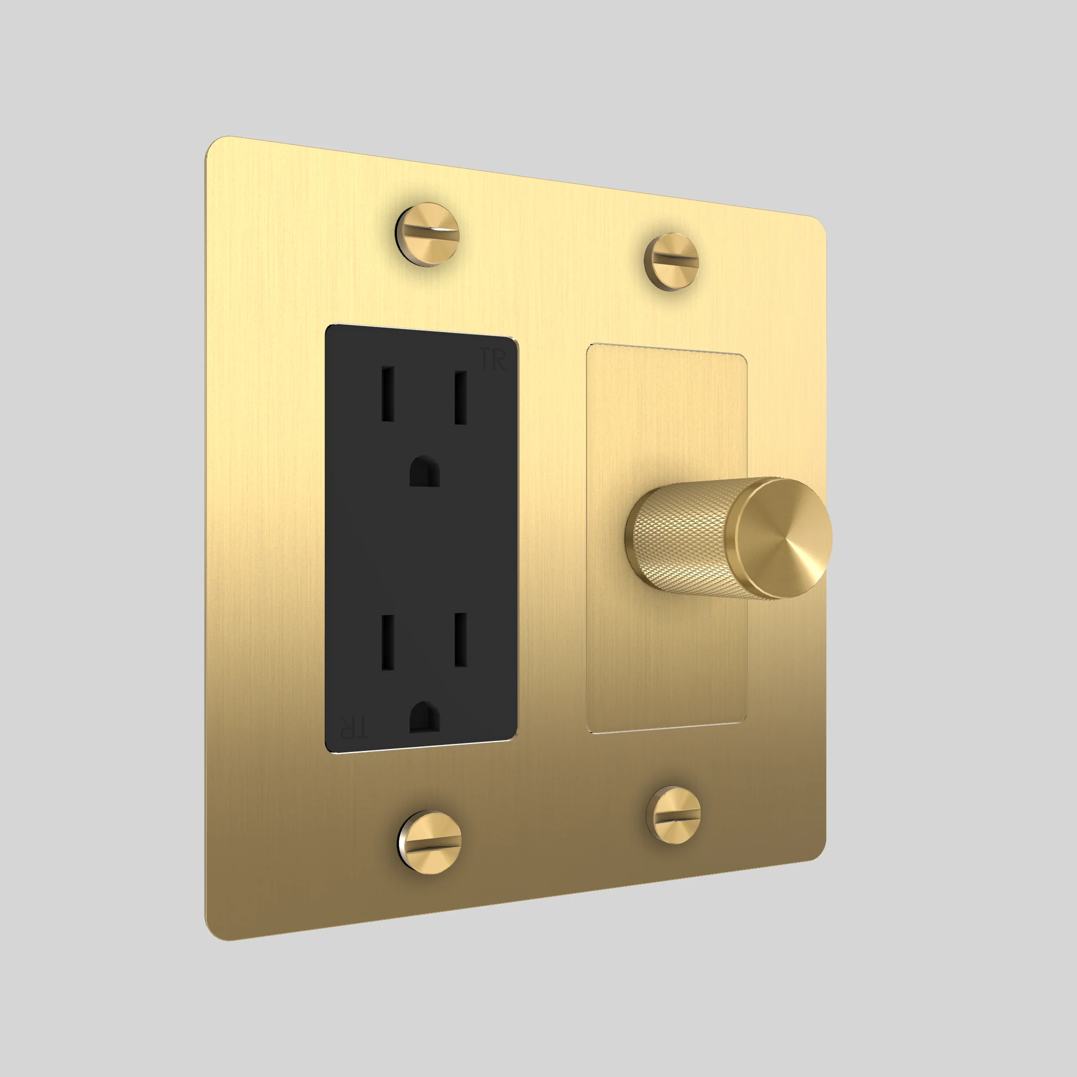 2G Dimmer & Duplex Outlet / Cross / Without Logo / Brass / Brass - Image 2