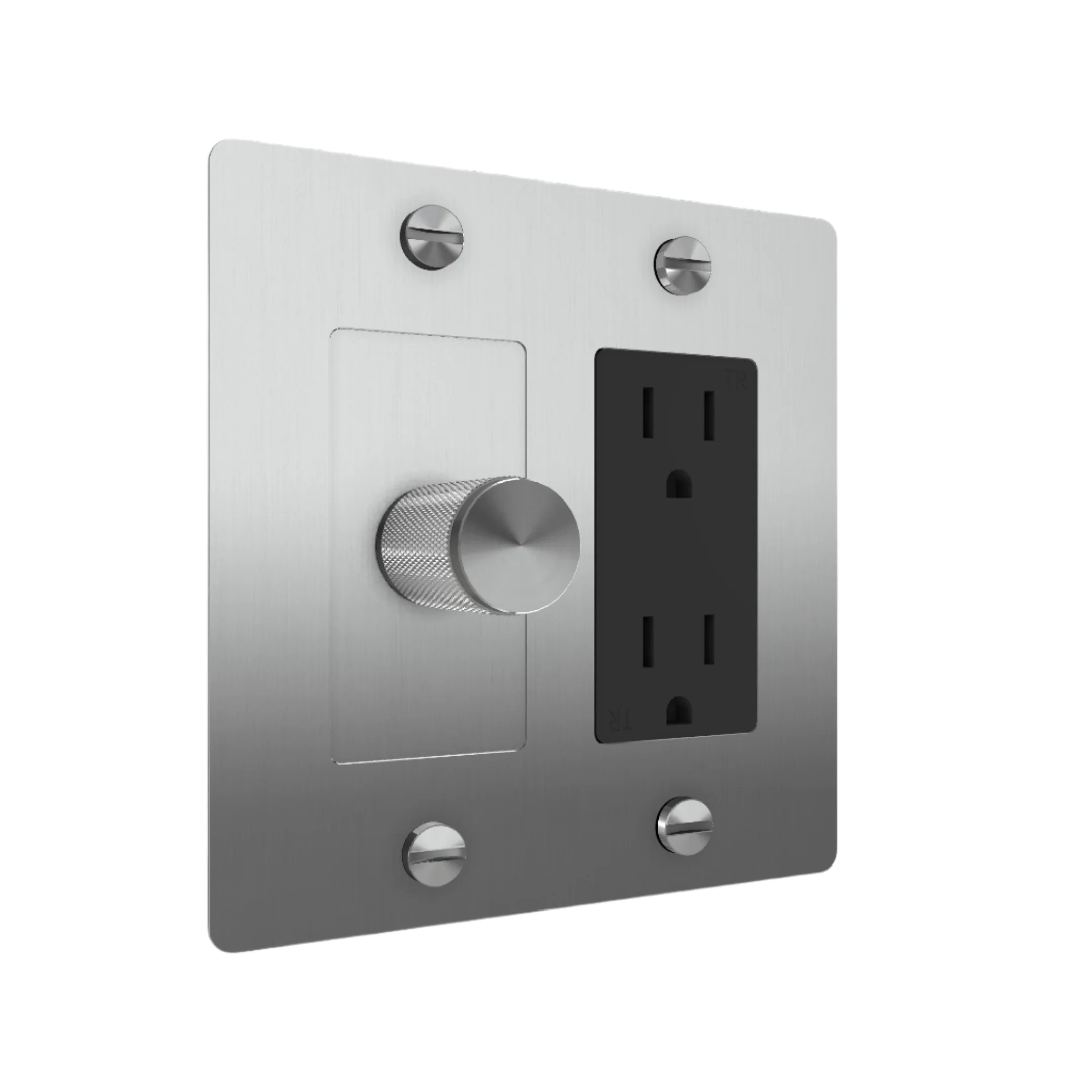 2G Dimmer & Duplex Outlet / Cross / Without Logo / Steel / Steel