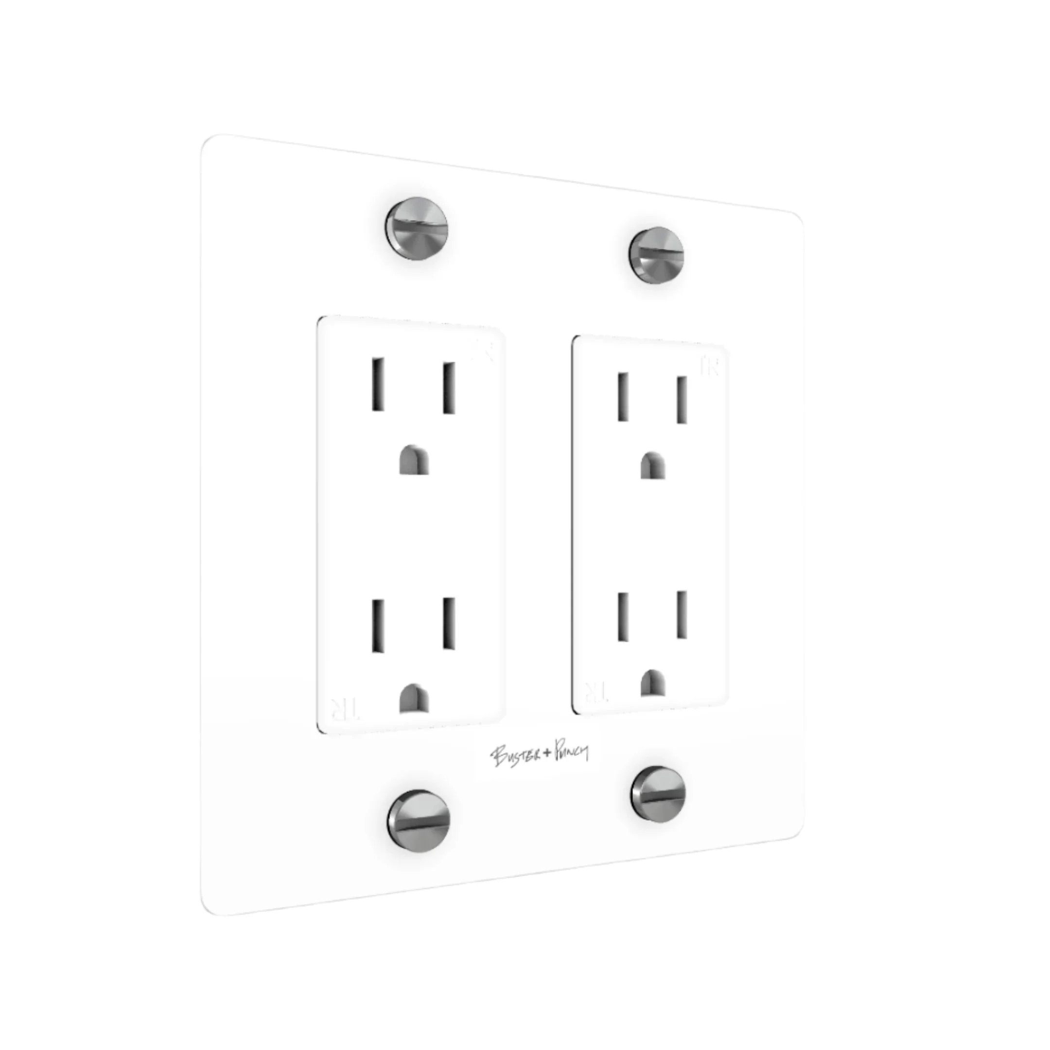 2G Duplex Outlet / Cross / With Logo / White / Steel