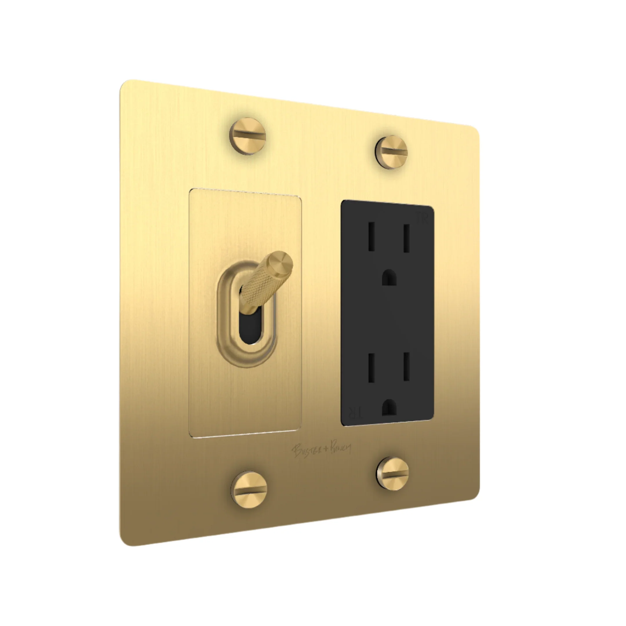 2G Toggle & Duplex Outlet / Cross / With Logo / Brass / Brass