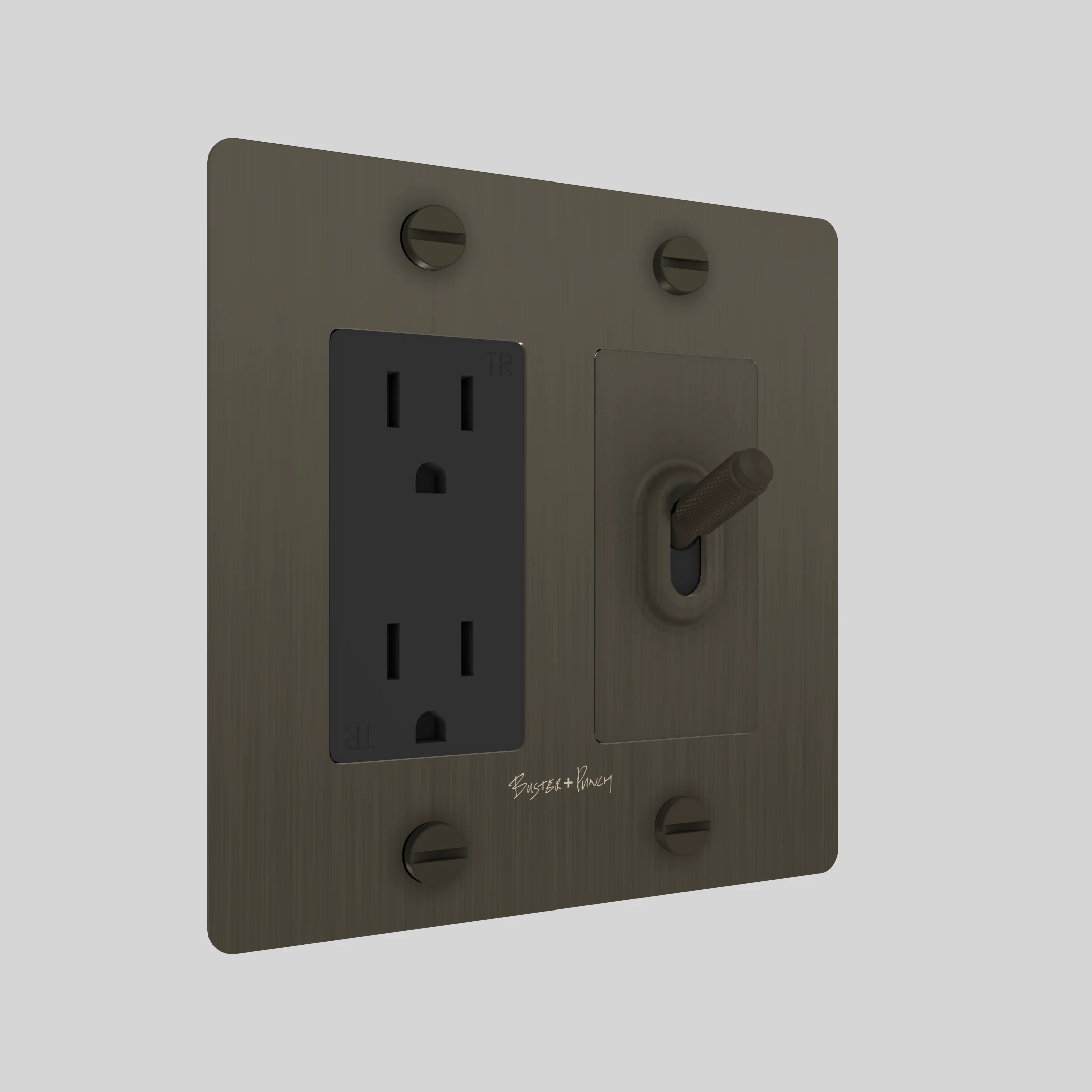 2G Toggle & Duplex Outlet / Cross / With Logo / Smoked Bronze / Smoked Bronze - Image 2