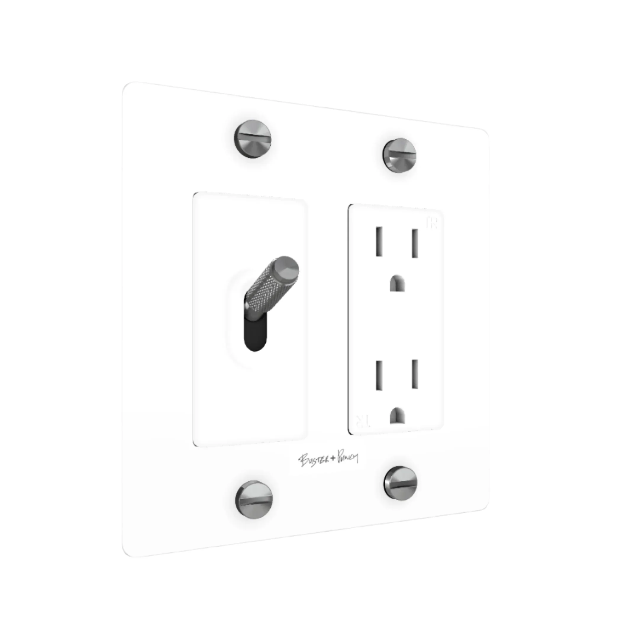 2G Toggle & Duplex Outlet / Cross / With Logo / White / Steel