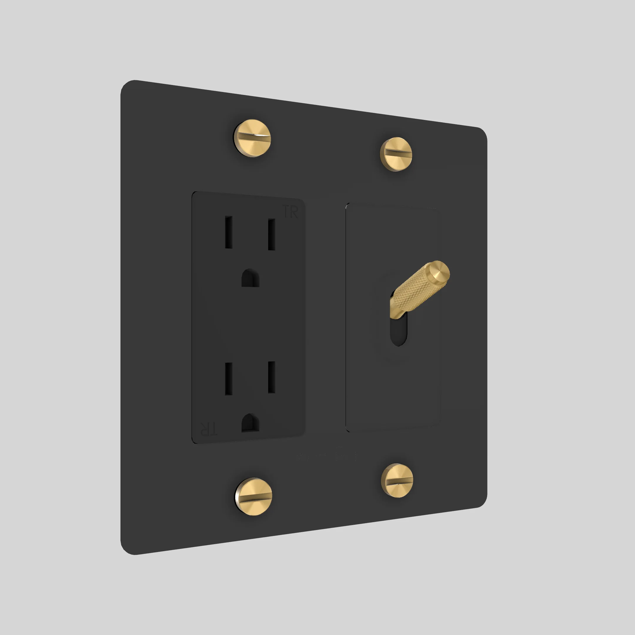 2G Toggle & Duplex Outlet / Cross / Without Logo / Black / Brass - Image 2
