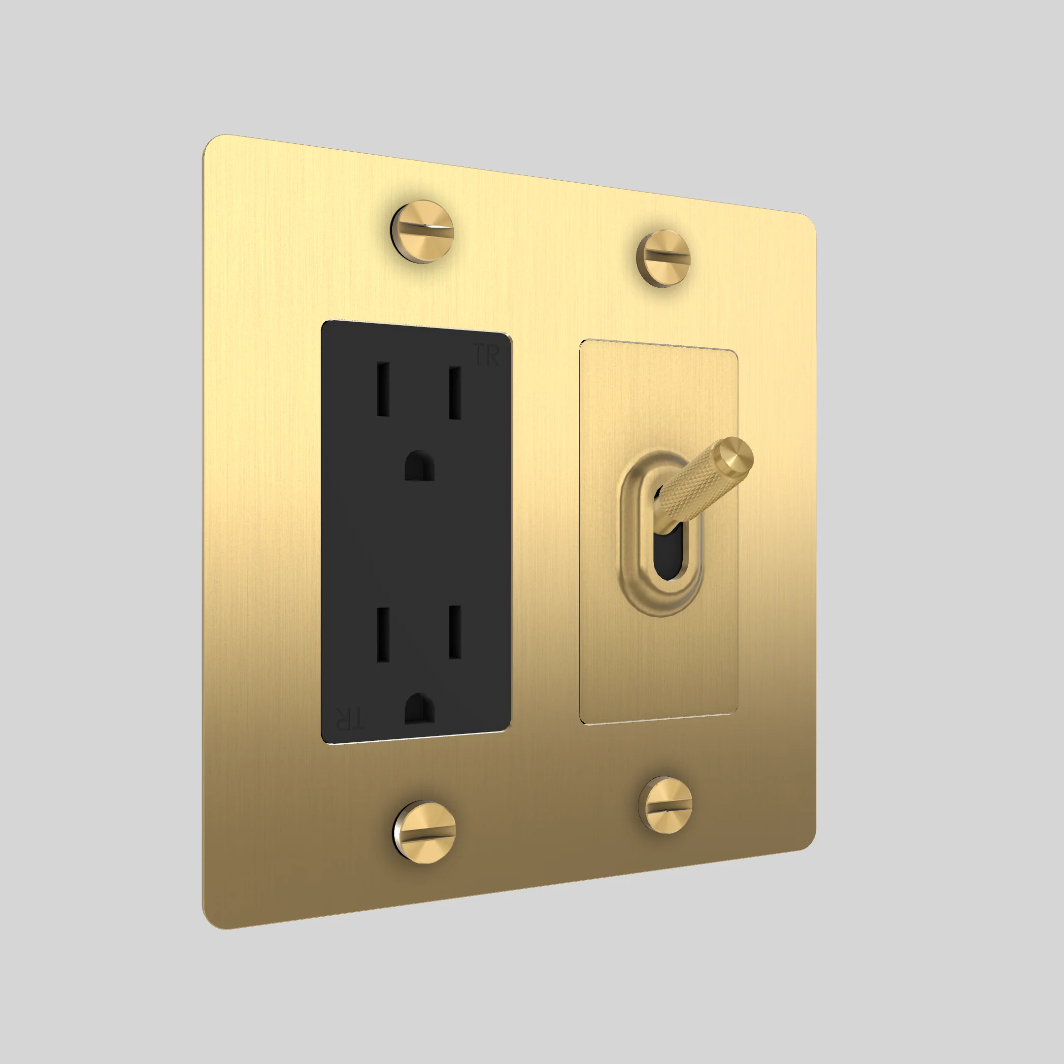 2G Toggle & Duplex Outlet / Cross / Without Logo / Brass / Brass - Image 2