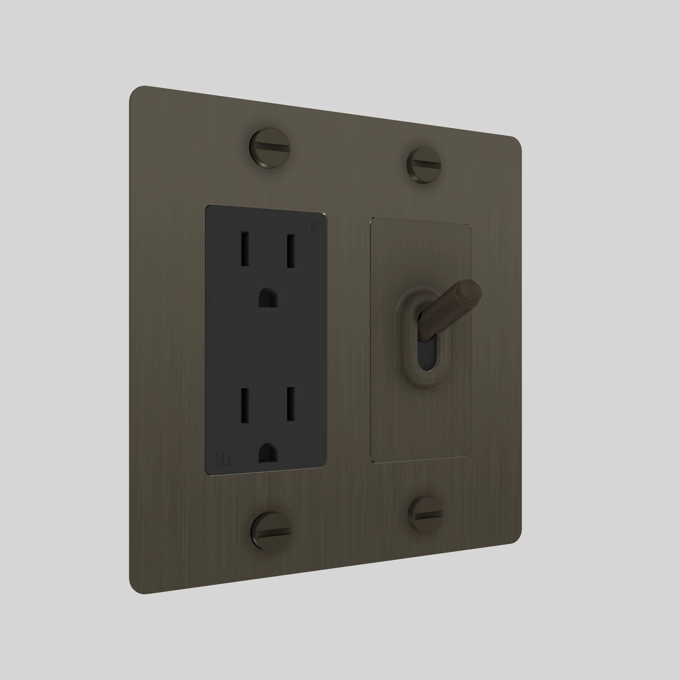2G Toggle & Duplex Outlet / Cross / Without Logo / Smoked Bronze / Smoked Bronze - Image 2