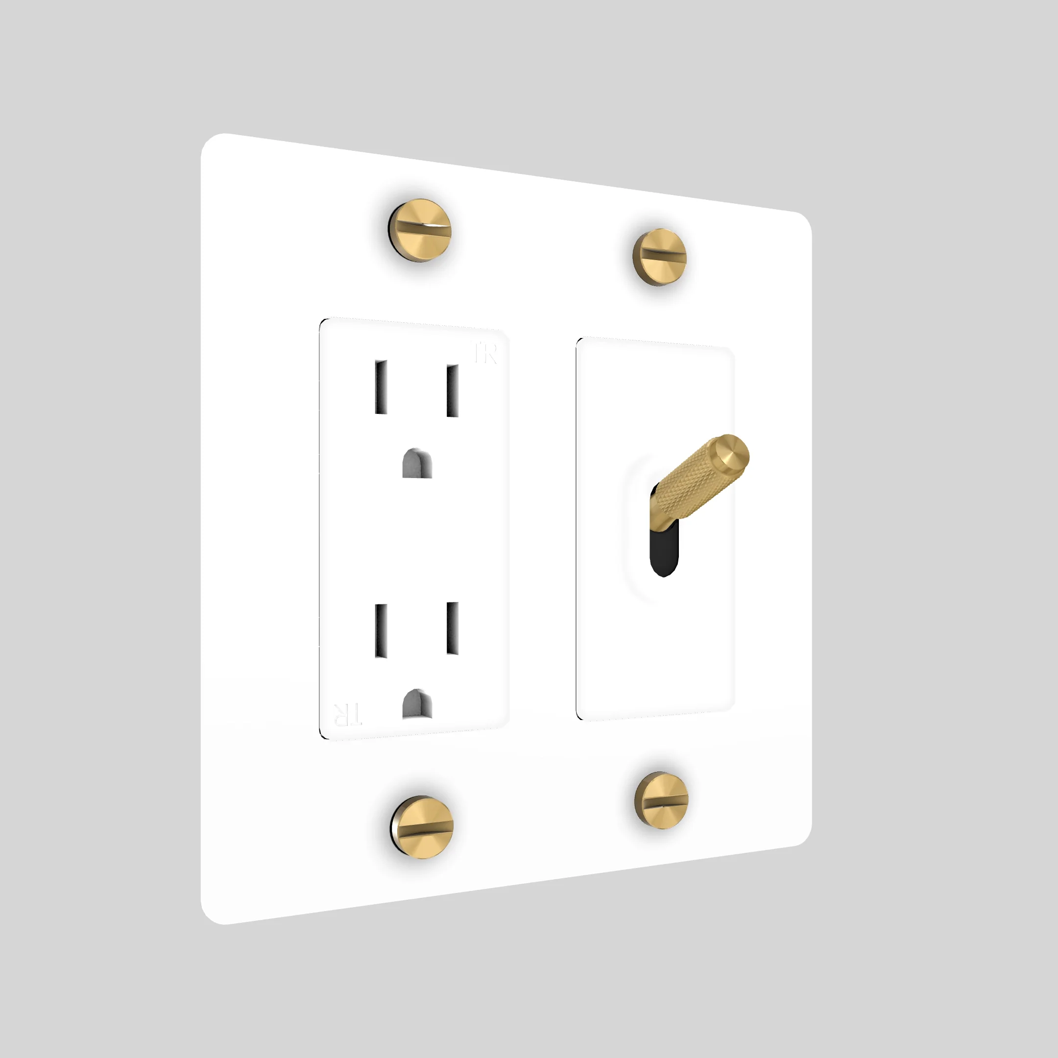 2G Toggle & Duplex Outlet / Cross / Without Logo / White / Brass - Image 2