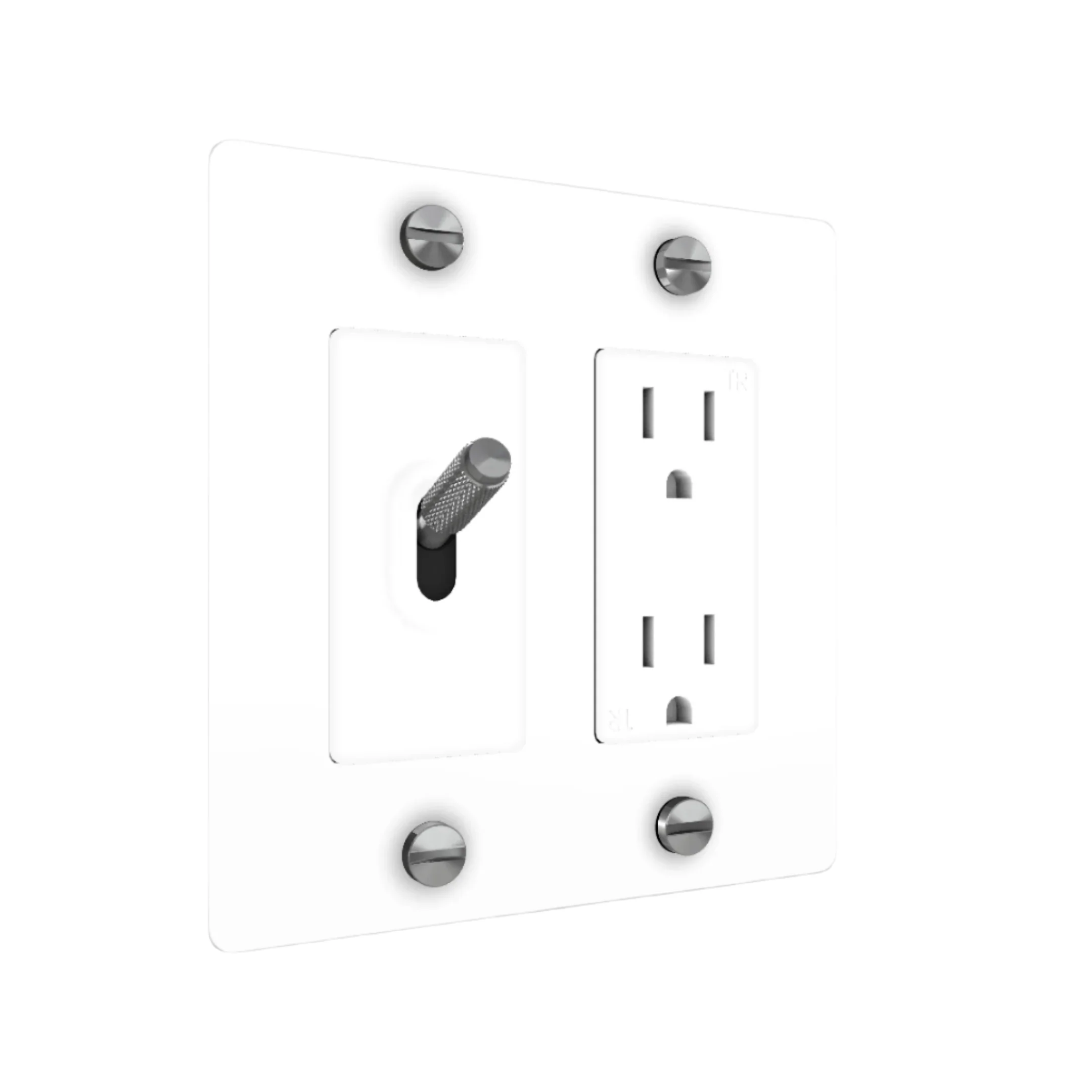 2G Toggle & Duplex Outlet / Cross / Without Logo / White / Steel