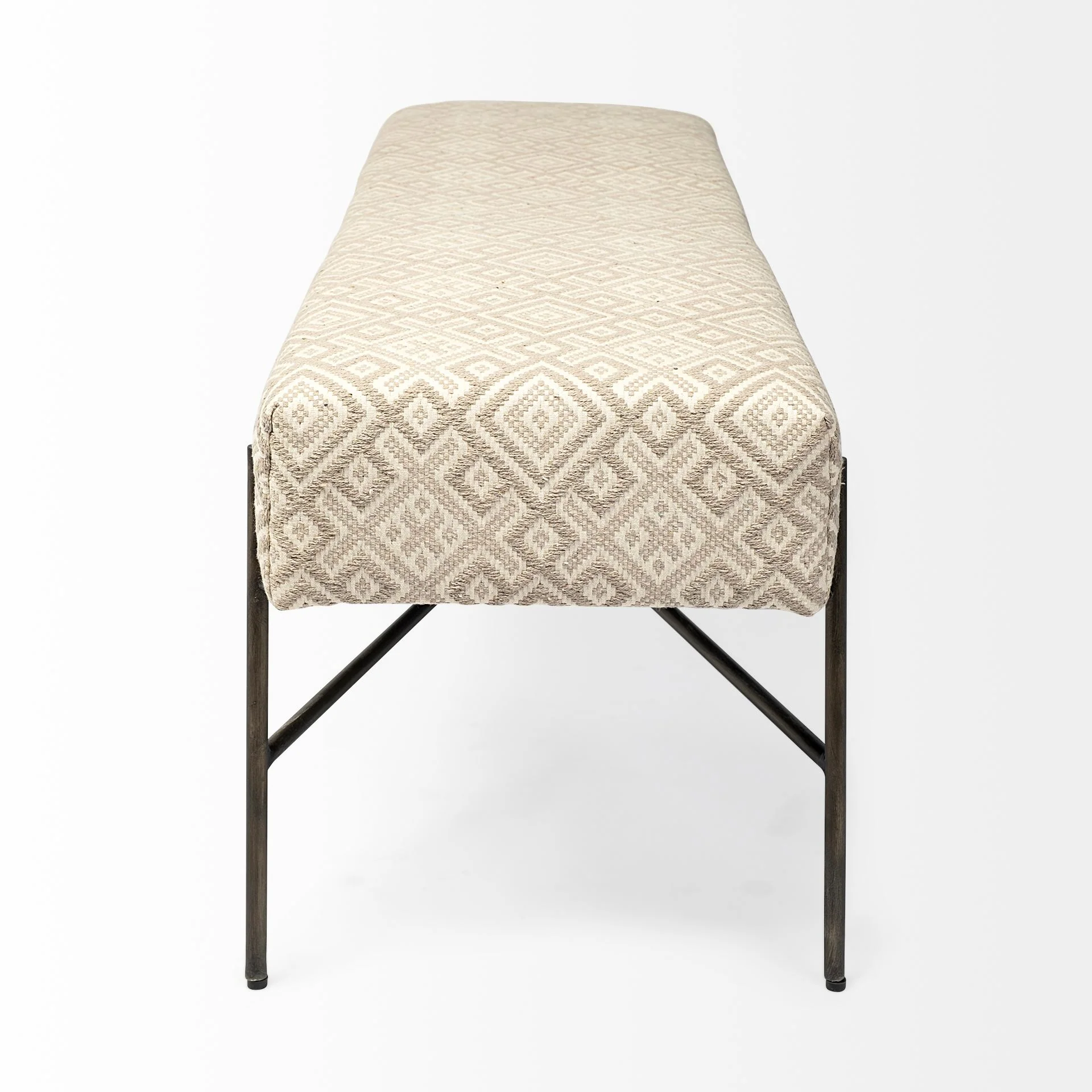 Avery II 55L x 17W Off White Upholstered Seat With Metal Base Accent Bench - Image 3