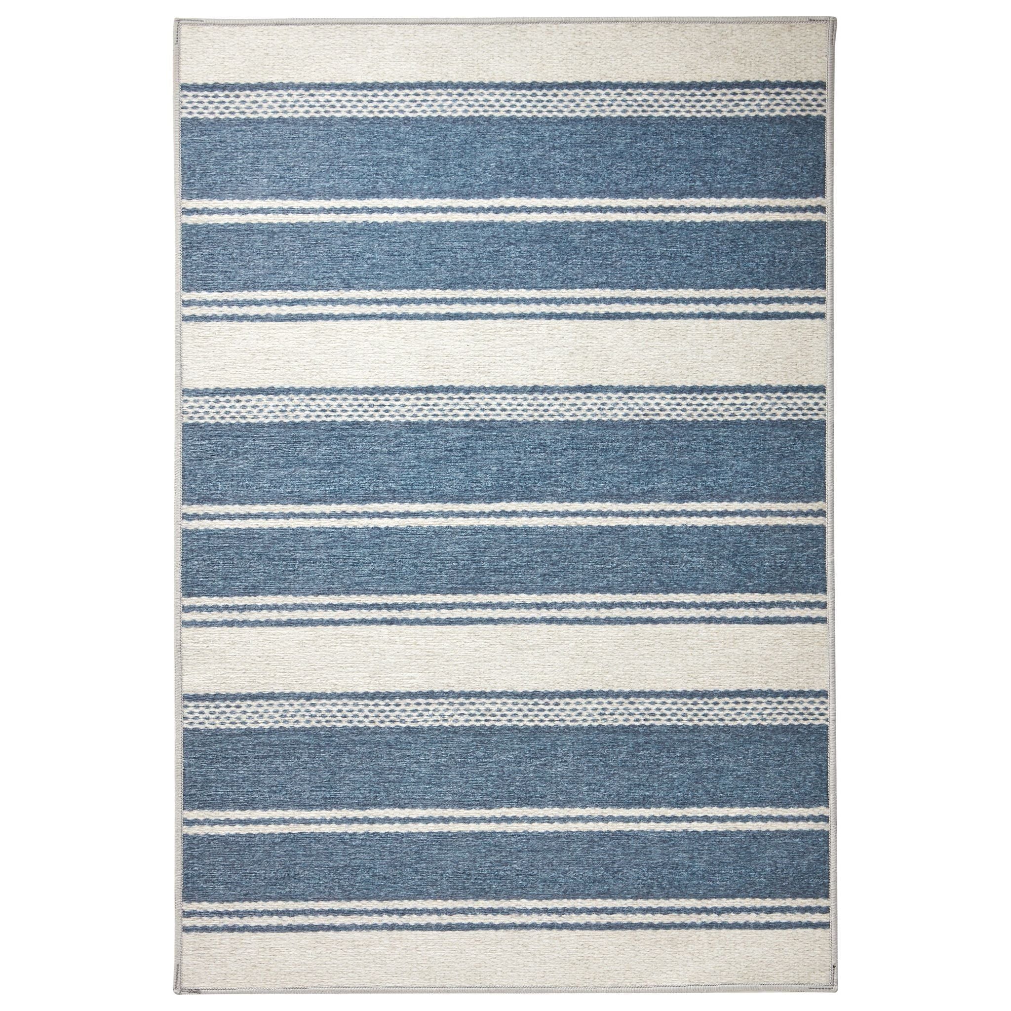 Bowman Stripe Blue Machine Washable Rug