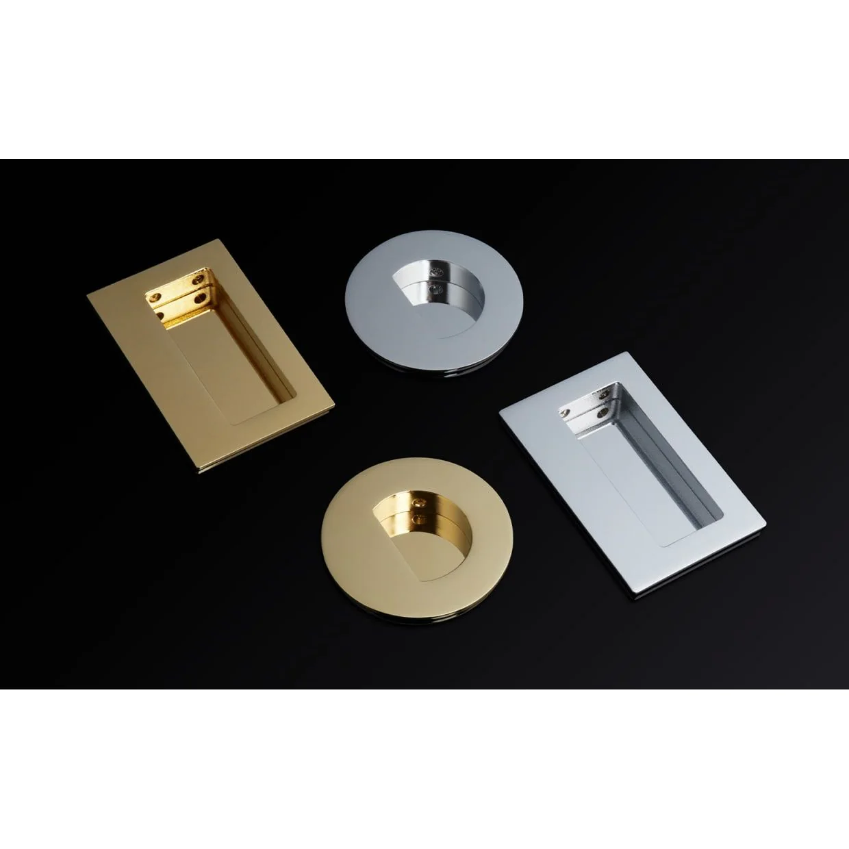 Brass Rectangular Flush Pull with Offset Pocket - Image 3