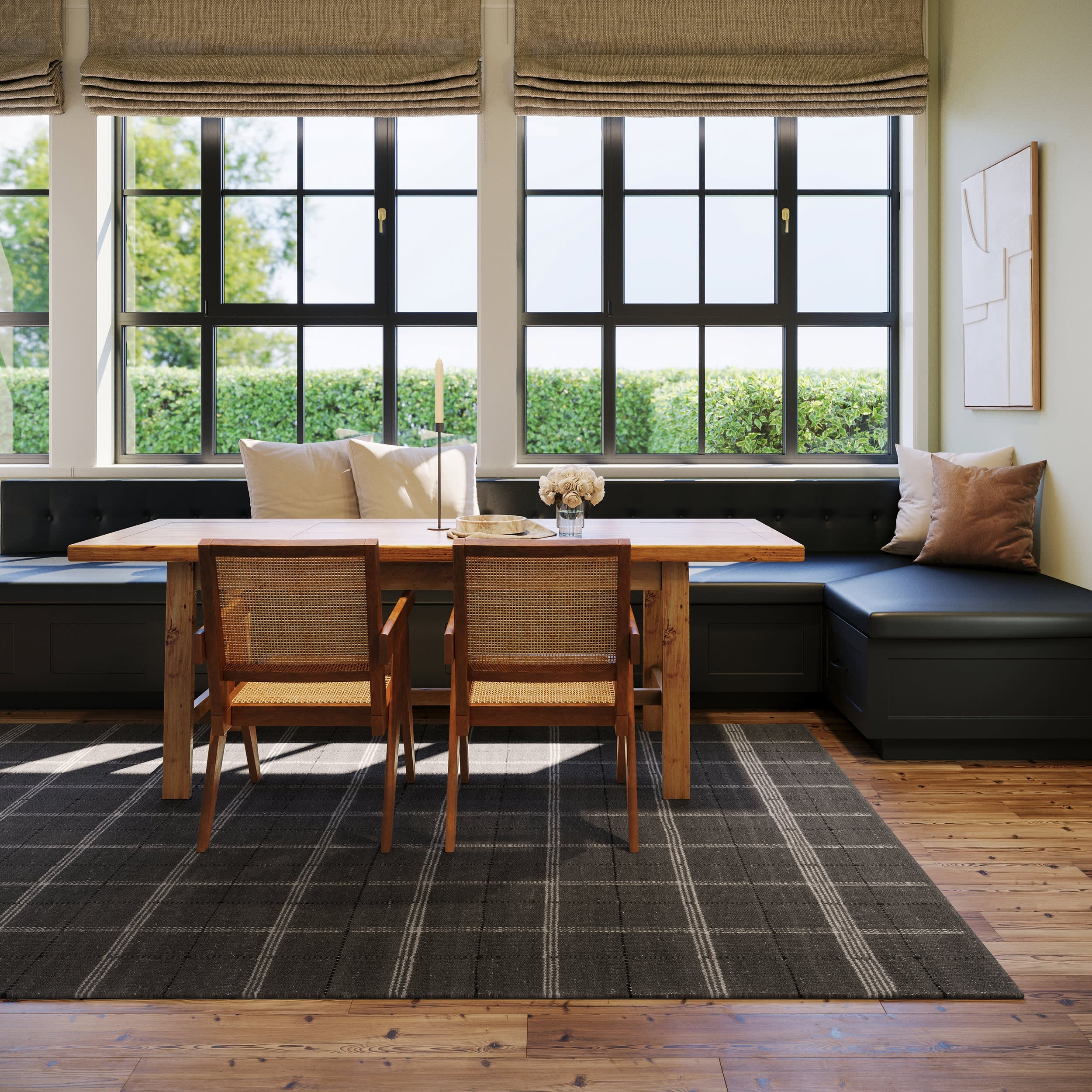 Downing Plaid Wool Rug by Nate Berkus | Black - Image 3
