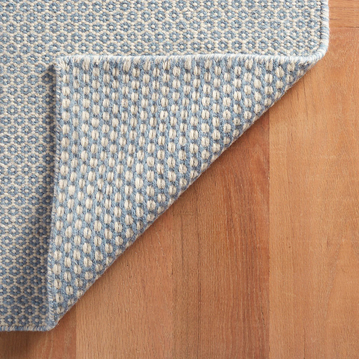 Honeycomb French Blue/Ivory Handwoven Wool Rug - Image 3