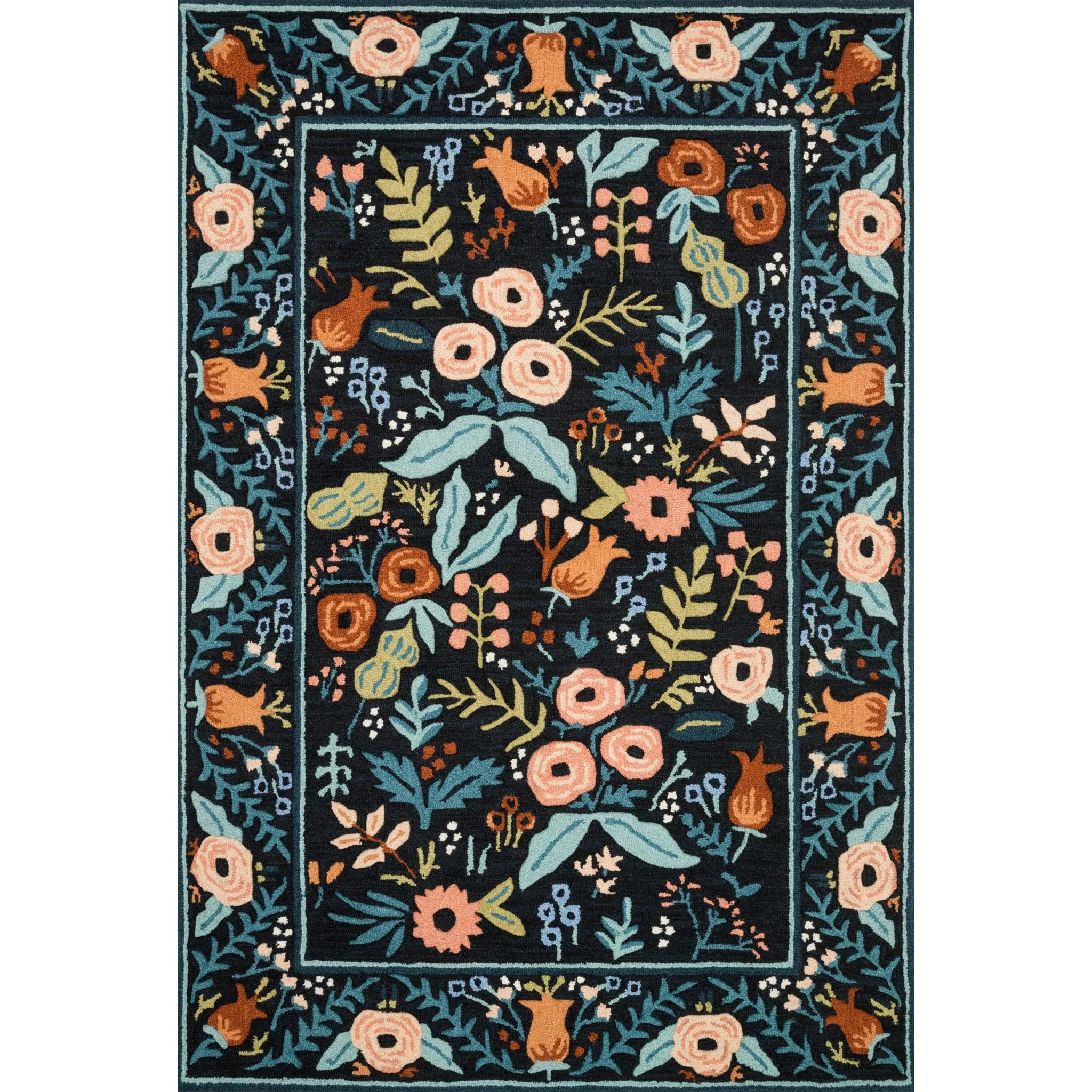 Les-Fleurs Black | Rifle Paper Co. Rugs x Loloi