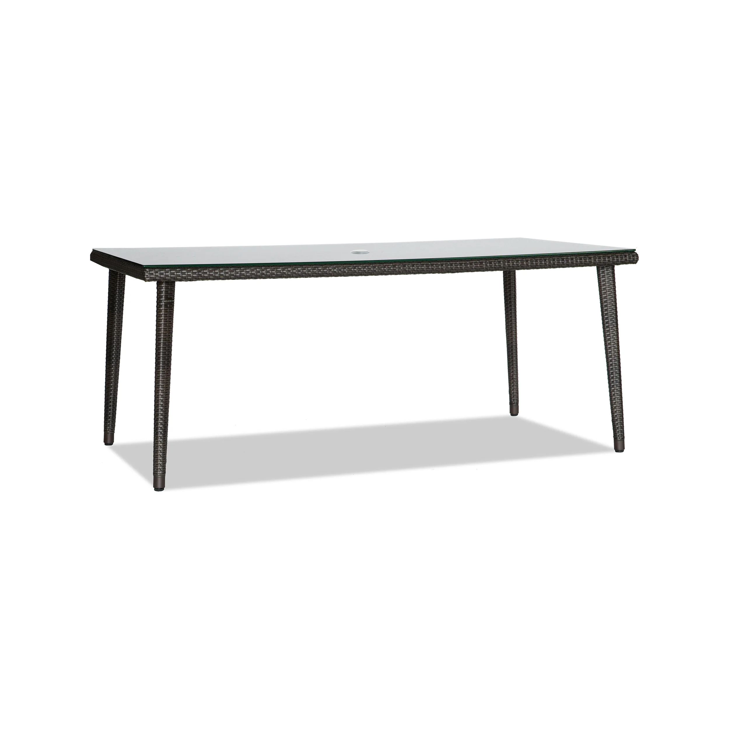 Palm Harbor 71″x 38″ Rectangular Dining Table With Clear Glass & Umbrella Hole