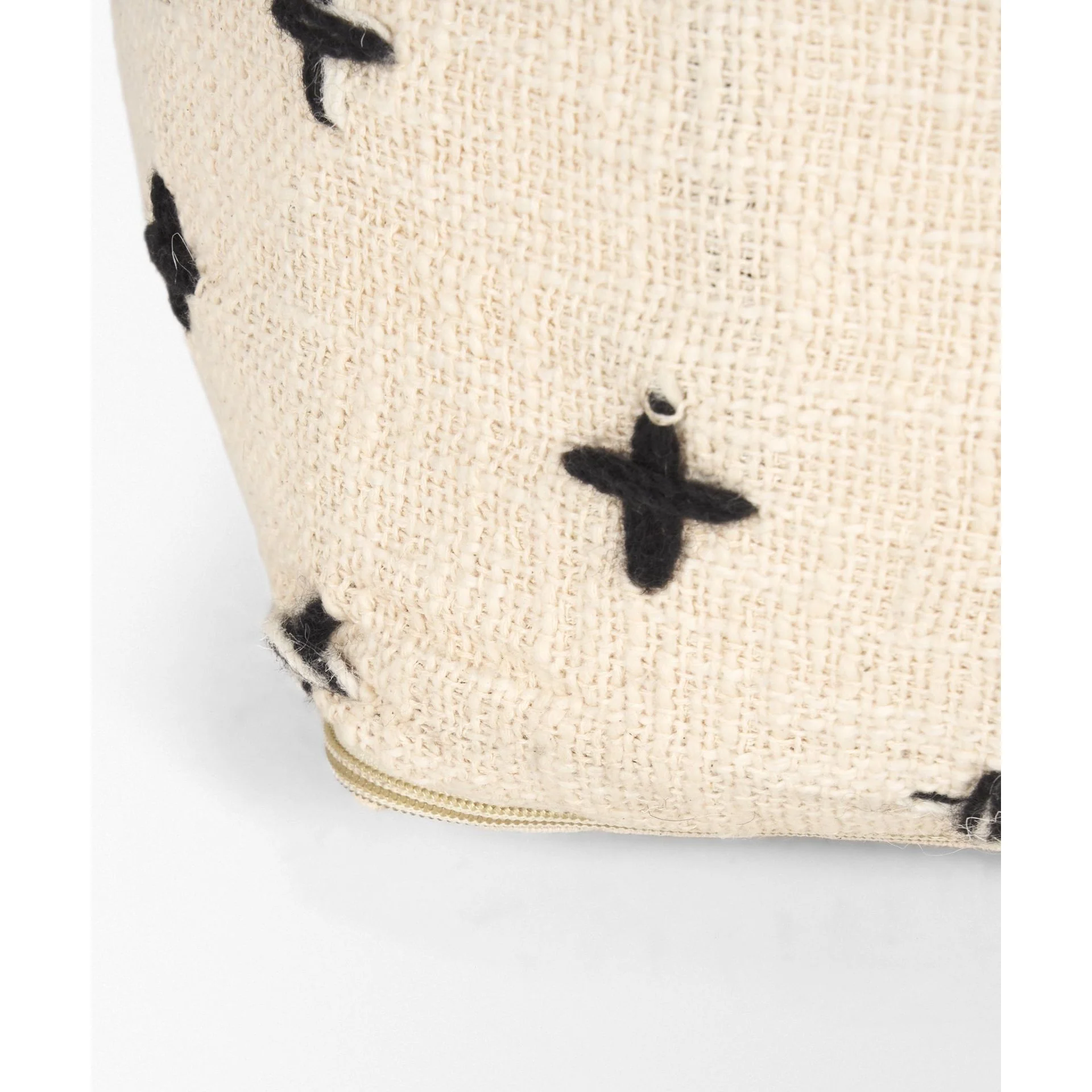 Jeanna Wool w/ Cream and Black Stitched Cross Patterned Pouf - Image 5