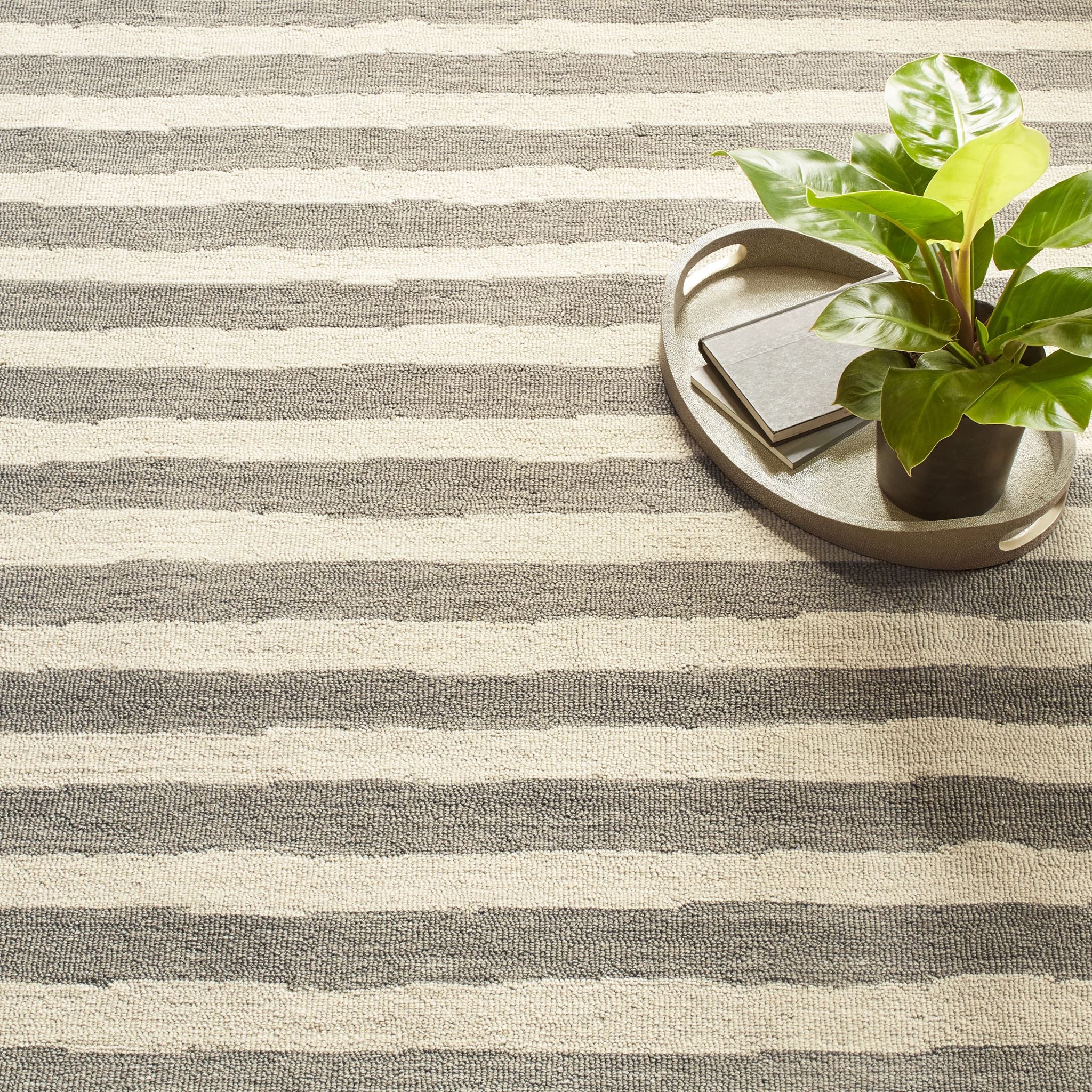 Silas Stripe Grey Hand Micro Hooked Wool Rug - Image 2