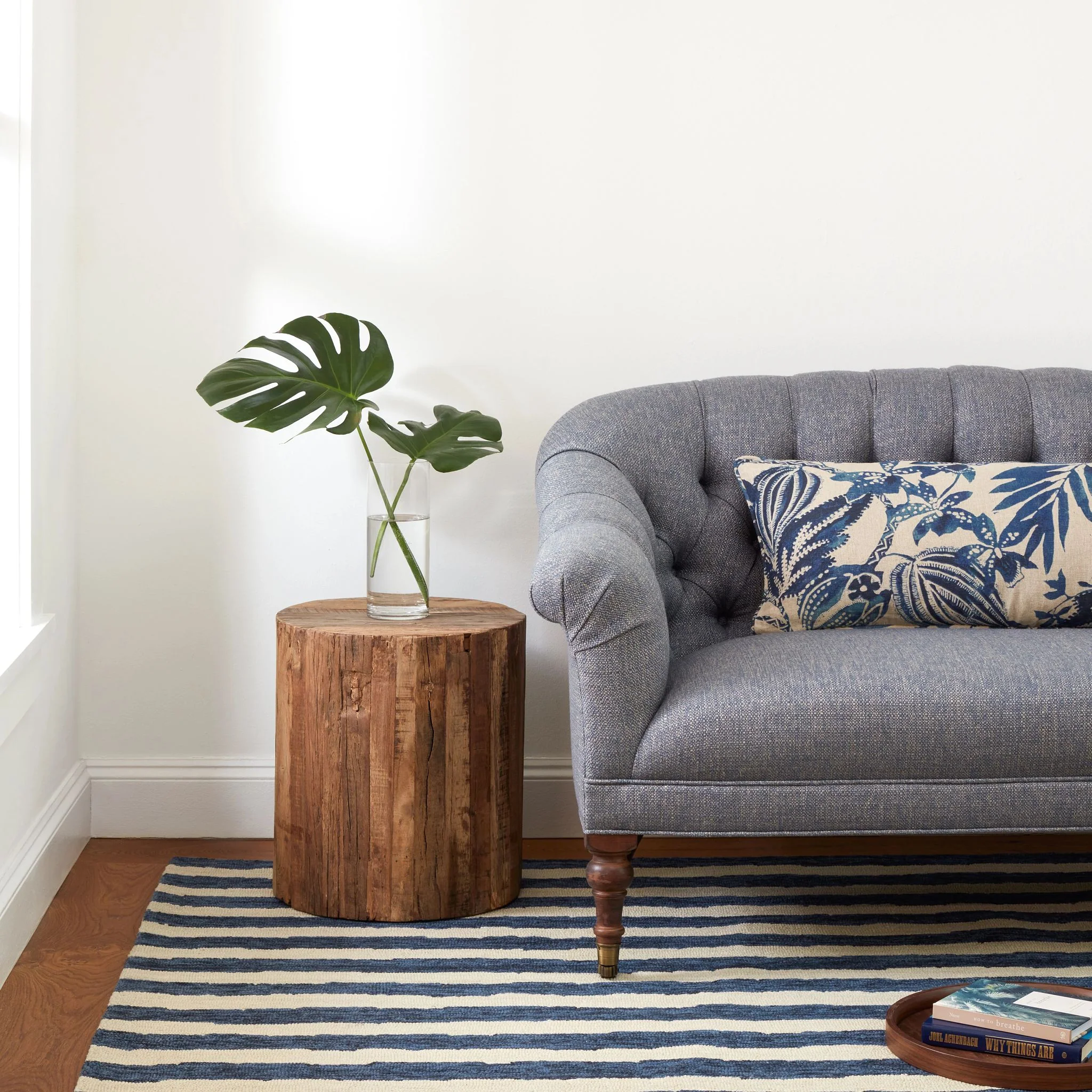 Silas Stripe Navy Hand Micro Hooked Wool Rug - Image 3