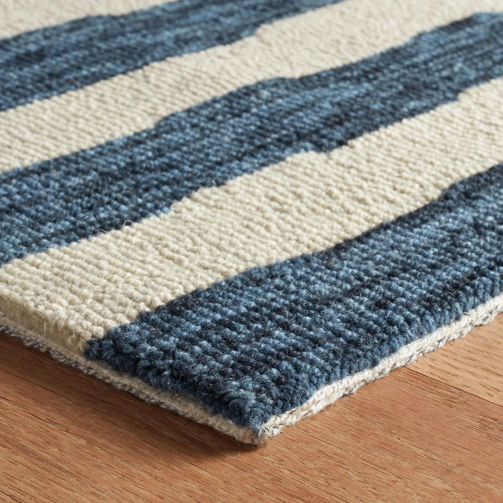 Silas Stripe Navy Hand Micro Hooked Wool Rug - Image 7
